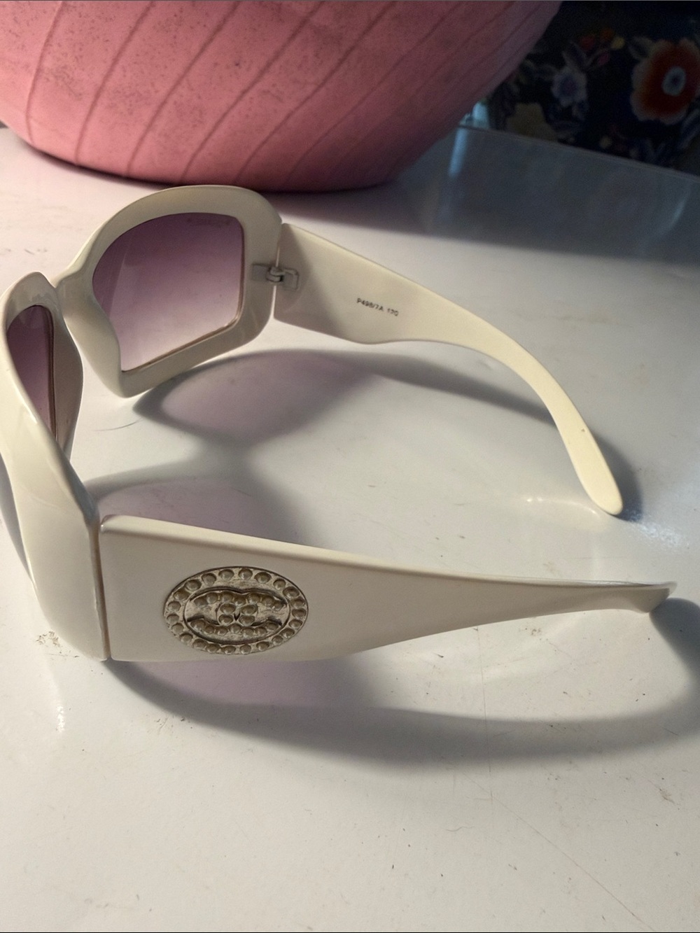 White chanel  Women's Oversized Sunglasses with Decorative Medallion